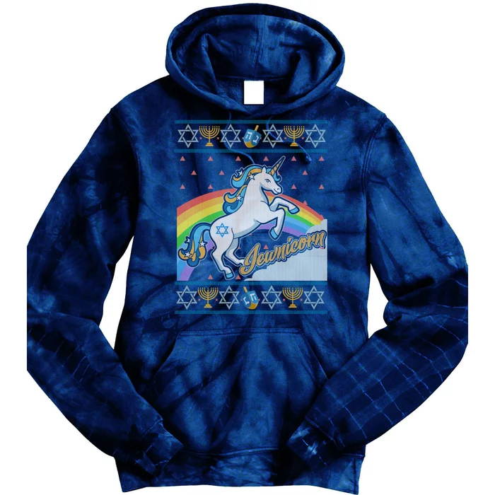 Funny Jewnicorn Unicorn Ugly Hanukkah Sweater Tie Dye Hoodie