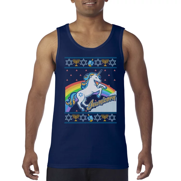 Funny Jewnicorn Unicorn Ugly Hanukkah Sweater Tank Top