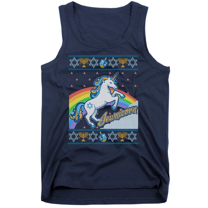 Funny Jewnicorn Unicorn Ugly Hanukkah Sweater Tank Top