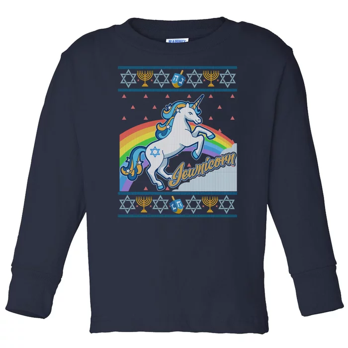 Funny Jewnicorn Unicorn Ugly Hanukkah Sweater Toddler Long Sleeve Shirt