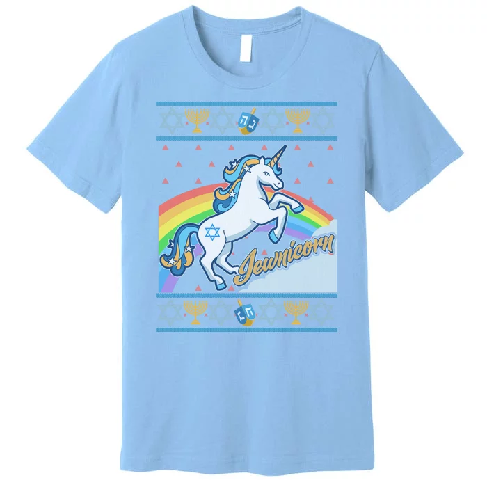 Funny Jewnicorn Unicorn Ugly Hanukkah Sweater Premium T-Shirt