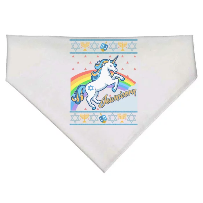 Funny Jewnicorn Unicorn Ugly Hanukkah Sweater USA-Made Doggie Bandana