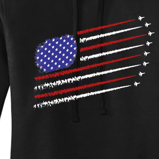 Fighter Jets With USA American Flag 4th Of July Celebration Women's Pullover Hoodie