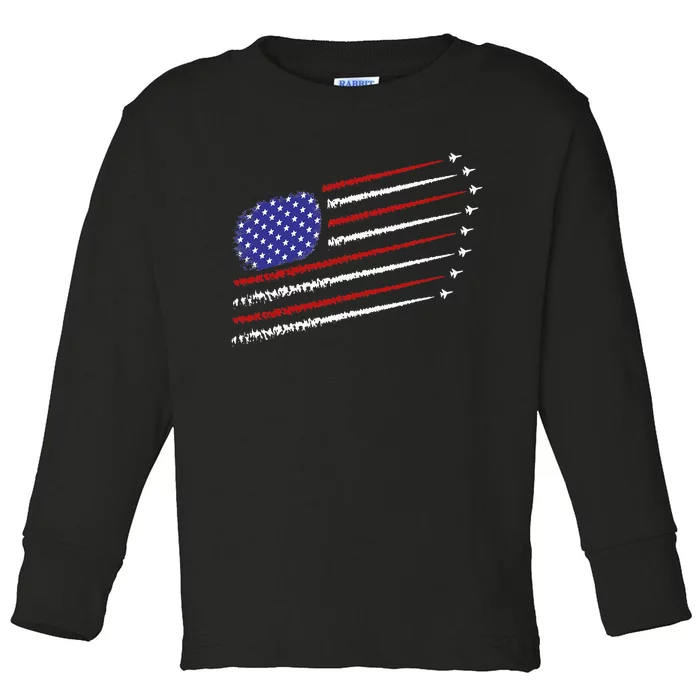 Fighter Jets With USA American Flag 4th Of July Celebration Toddler Long Sleeve Shirt