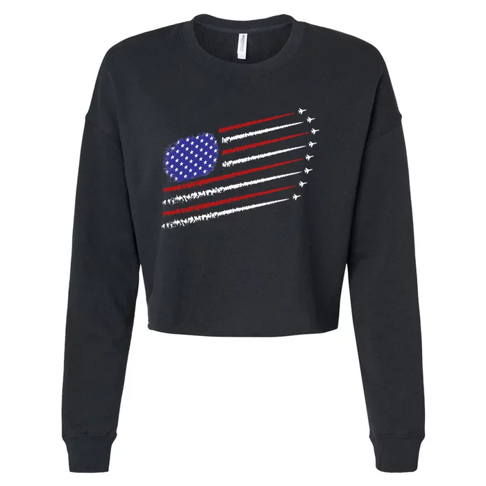 Fighter Jets With USA American Flag 4th Of July Celebration Cropped Pullover Crew