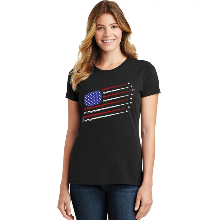 Fighter Jets With USA American Flag 4th Of July Celebration Women's T-Shirt