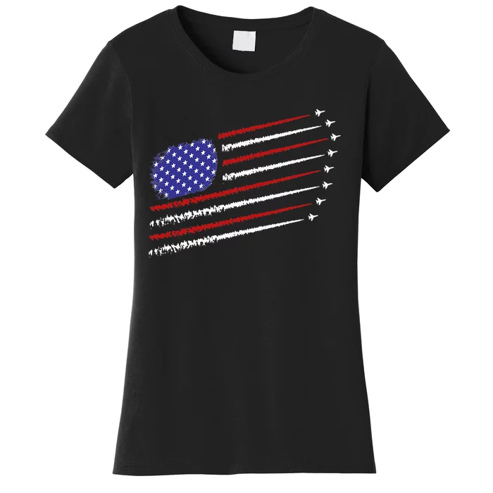 Fighter Jets With USA American Flag 4th Of July Celebration Women's T-Shirt