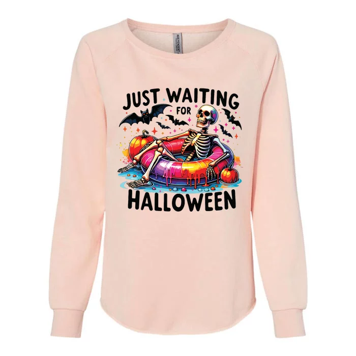 Funny Just Waiting For Halloween Skeleton Spooky Vibe Summer Womens California Wash Sweatshirt