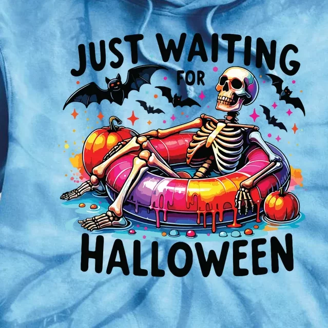 Funny Just Waiting For Halloween Skeleton Spooky Vibe Summer Tie Dye Hoodie