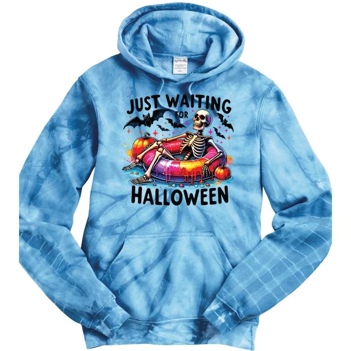 Funny Just Waiting For Halloween Skeleton Spooky Vibe Summer Tie Dye Hoodie