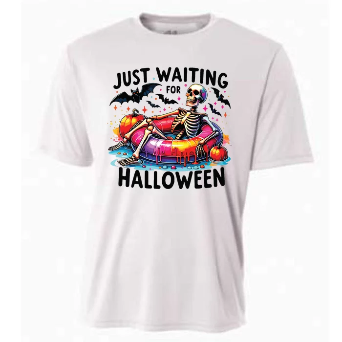 Funny Just Waiting For Halloween Skeleton Spooky Vibe Summer Cooling Performance Crew T-Shirt