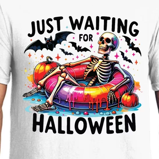 Funny Just Waiting For Halloween Skeleton Spooky Vibe Summer Pajama Set