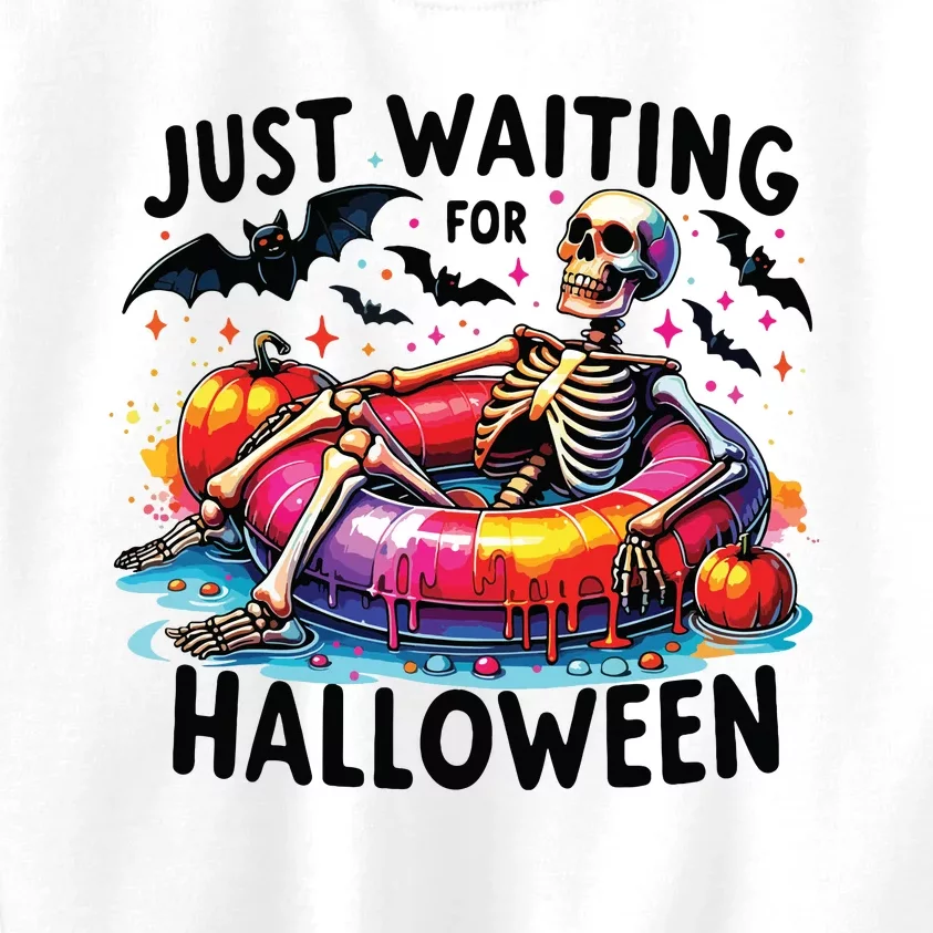 Funny Just Waiting For Halloween Skeleton Spooky Vibe Summer Kids Sweatshirt