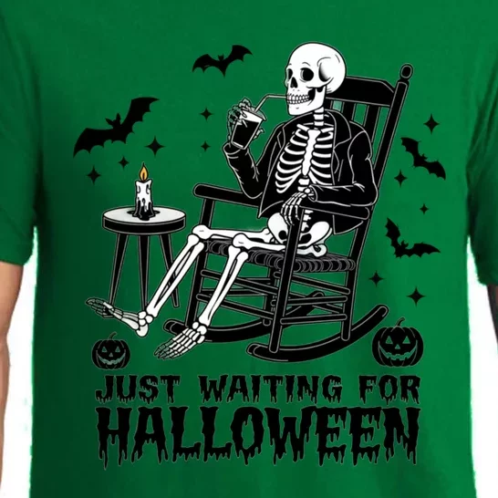 Funny Just Waiting For Halloween Skeleton Spooky Gift Pajama Set