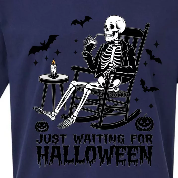 Funny Just Waiting For Halloween Skeleton Spooky Gift Sueded Cloud Jersey T-Shirt