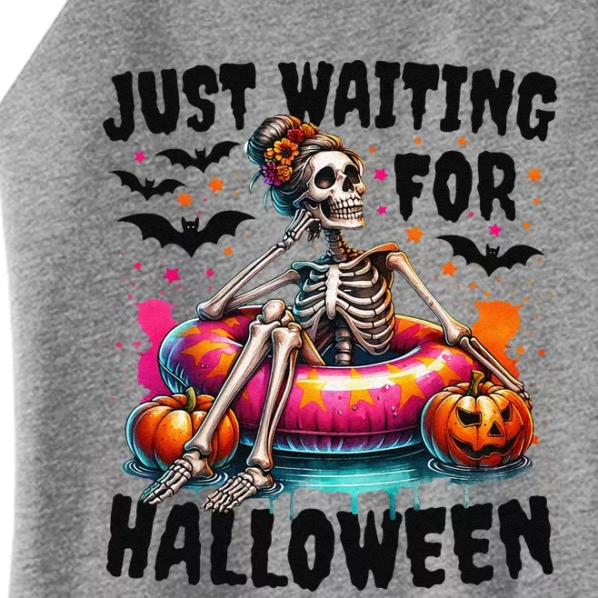 Funny Just Waiting For Halloween Skeleton Spooky Vibe Summer Gift Women’s Perfect Tri Rocker Tank