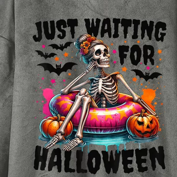 Funny Just Waiting For Halloween Skeleton Spooky Vibe Summer Hooded Wearable Blanket