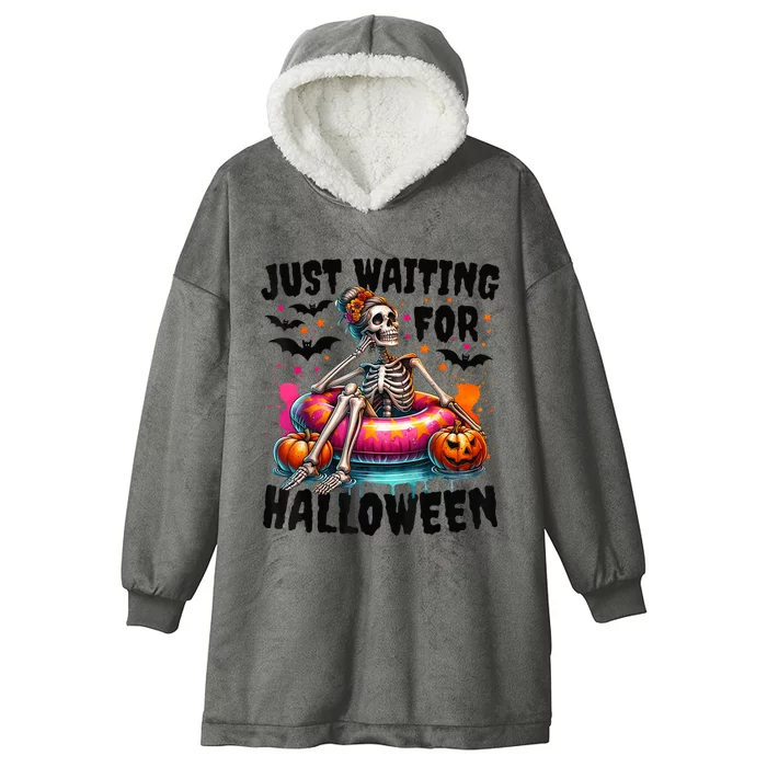 Funny Just Waiting For Halloween Skeleton Spooky Vibe Summer Hooded Wearable Blanket