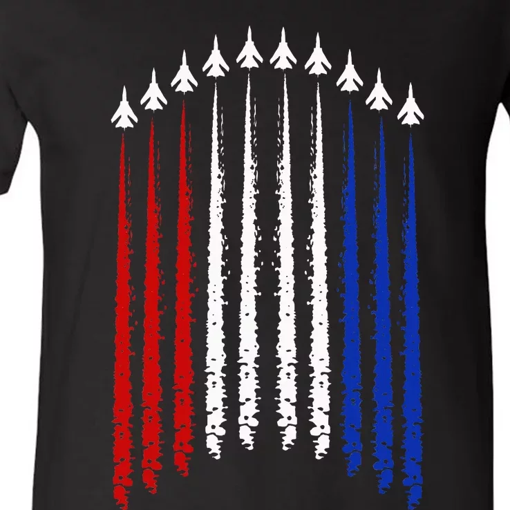 Fighter Jets With Usa Flag 4th Of July Patriotic V-Neck T-Shirt