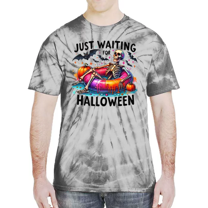 Funny Just Waiting For Halloween Skeleton Spooky Vibe Summer Tie-Dye T-Shirt