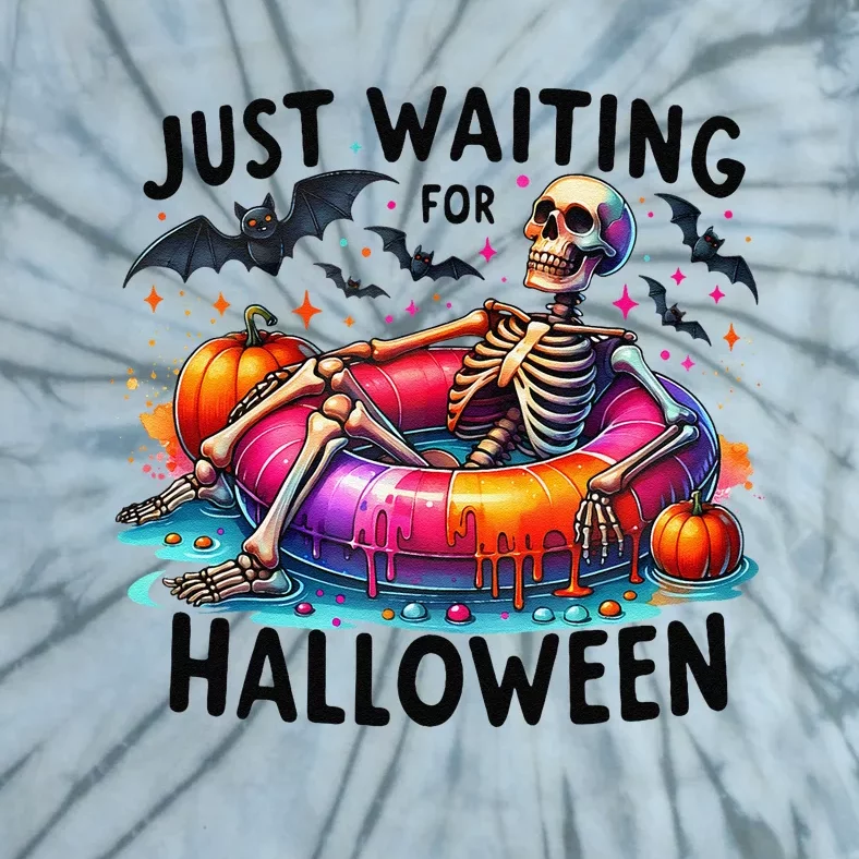 Funny Just Waiting For Halloween Skeleton Spooky Vibe Summer Tie-Dye T-Shirt