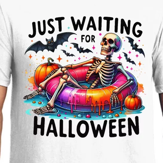 Funny Just Waiting For Halloween Skeleton Spooky Vibe Summer Pajama Set