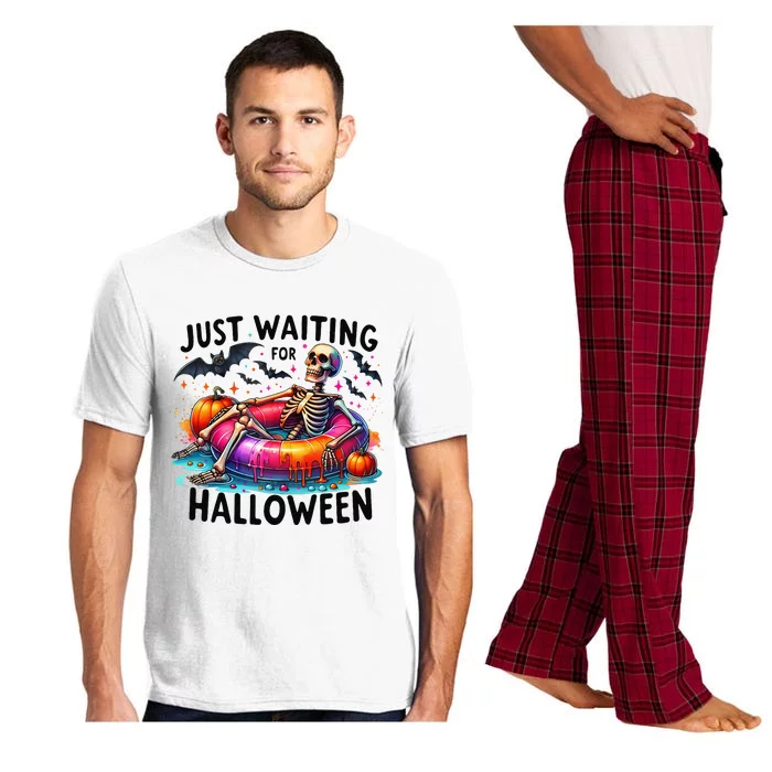 Funny Just Waiting For Halloween Skeleton Spooky Vibe Summer Pajama Set