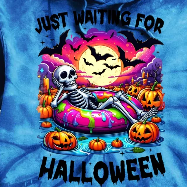 Funny Just Waiting For Halloween Skeleton Spooky Vibe Gift Tie Dye Hoodie