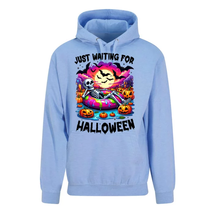 Funny Just Waiting For Halloween Skeleton Spooky Vibe Gift Unisex Surf Hoodie