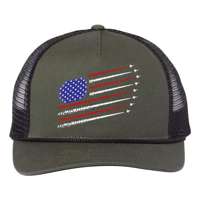 Fighter Jets With USA American Flag 4th Of July Celebration Retro Rope Trucker Hat Cap