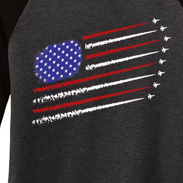 Fighter Jets With Usa American Flag Women's Tri-Blend 3/4-Sleeve Raglan Shirt