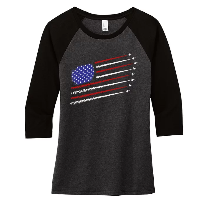 Fighter Jets With Usa American Flag Women's Tri-Blend 3/4-Sleeve Raglan Shirt