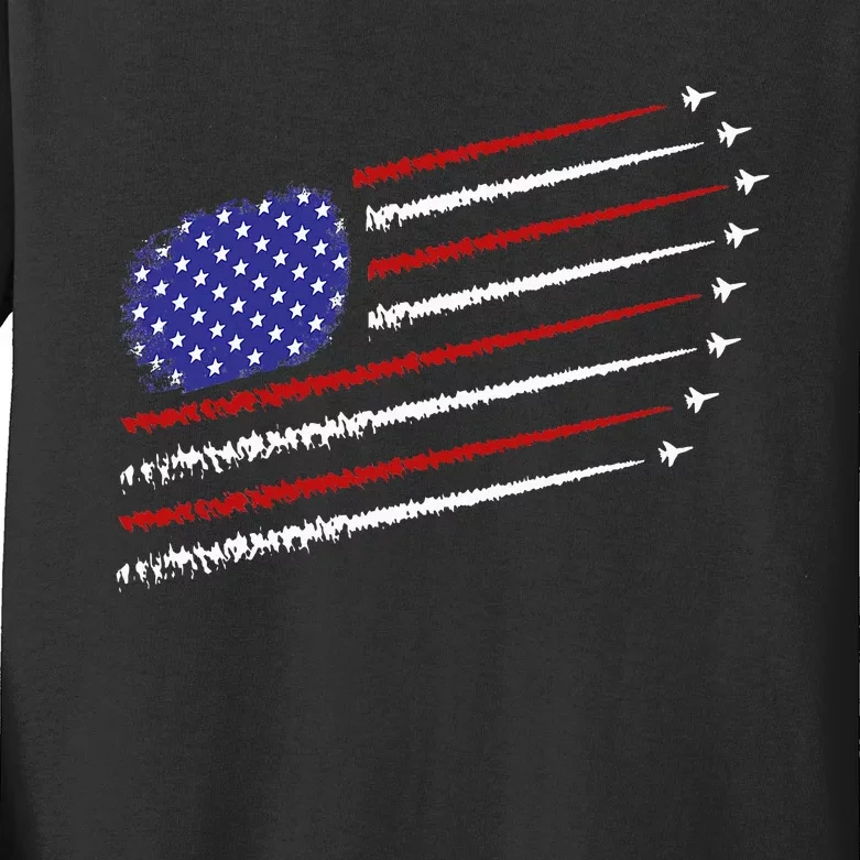 Fighter Jets With Usa American Flag Kids Long Sleeve Shirt