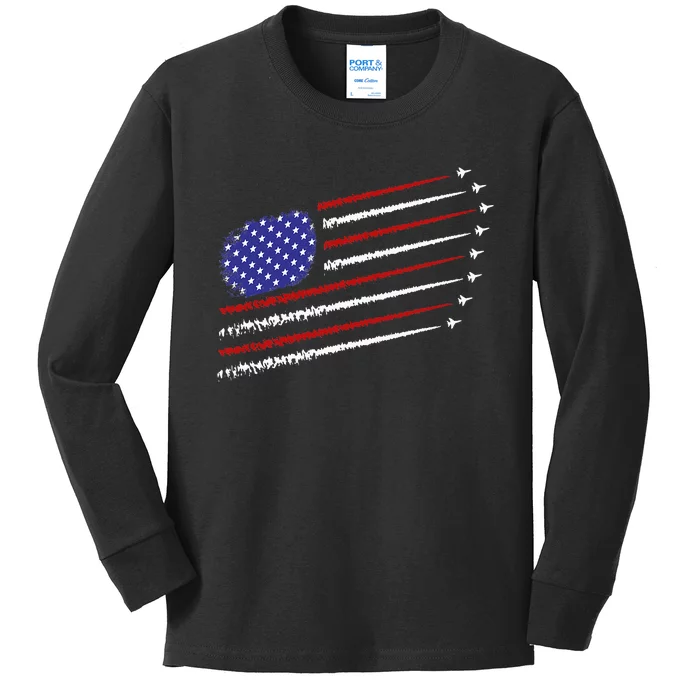 Fighter Jets With Usa American Flag Kids Long Sleeve Shirt