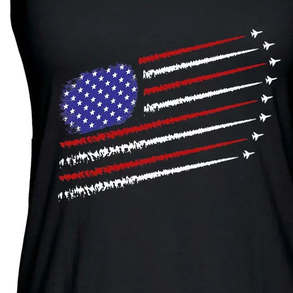 Fighter Jets With Usa American Flag Ladies Essential Flowy Tank