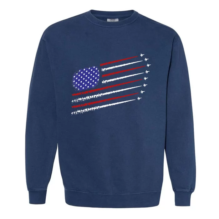 Fighter Jets With Usa American Flag Garment-Dyed Sweatshirt