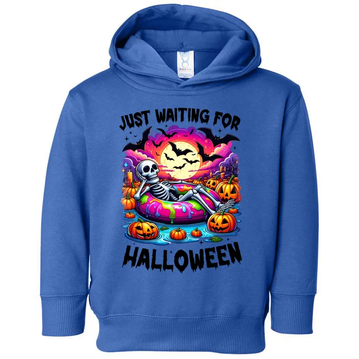 Funny Just Waiting For Halloween Skeleton Spooky Vibe Gift Toddler Hoodie