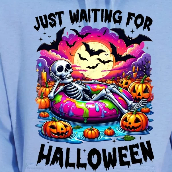 Funny Just Waiting For Halloween Skeleton Spooky Vibe Gift Unisex Surf Hoodie