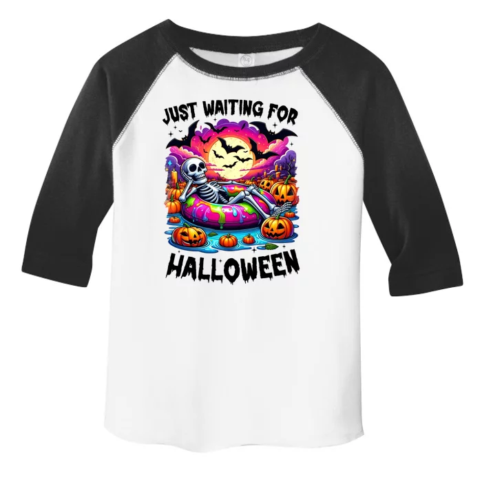 Funny Just Waiting For Halloween Skeleton Spooky Vibe Gift Toddler Fine Jersey T-Shirt