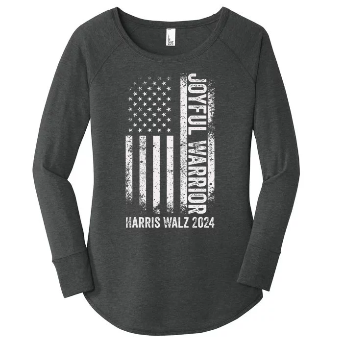 Funny Joyful Warrior Kamala Harris Waltz 2024 Usa Flag Women's Perfect Tri Tunic Long Sleeve Shirt