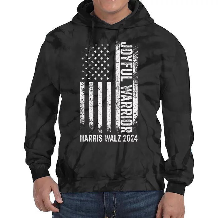 Funny Joyful Warrior Kamala Harris Waltz 2024 Usa Flag Tie Dye Hoodie