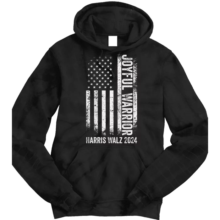 Funny Joyful Warrior Kamala Harris Waltz 2024 Usa Flag Tie Dye Hoodie