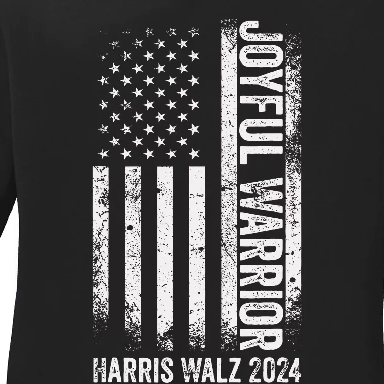 Funny Joyful Warrior Kamala Harris Waltz 2024 Usa Flag Ladies Long Sleeve Shirt