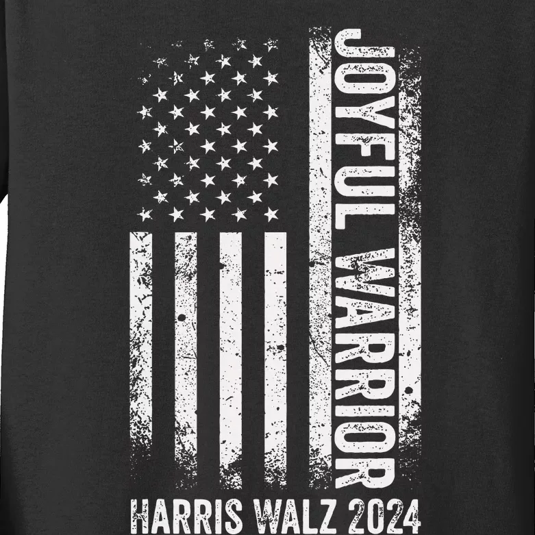 Funny Joyful Warrior Kamala Harris Waltz 2024 Usa Flag Kids Long Sleeve Shirt