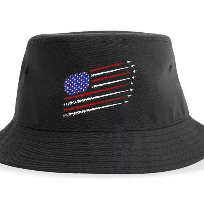 Fighter Jets With USA American Flag 4th Of July Celebration Sustainable Bucket Hat