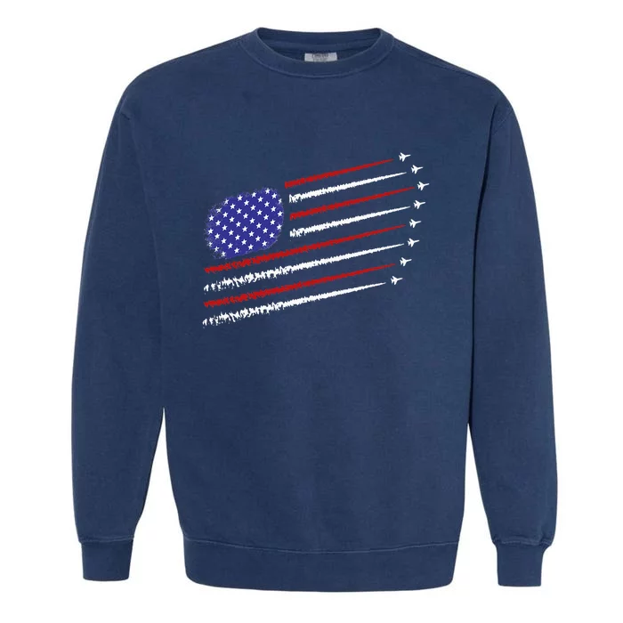 Fighter Jets With USA American Flag 4th Of July Celebration Garment-Dyed Sweatshirt