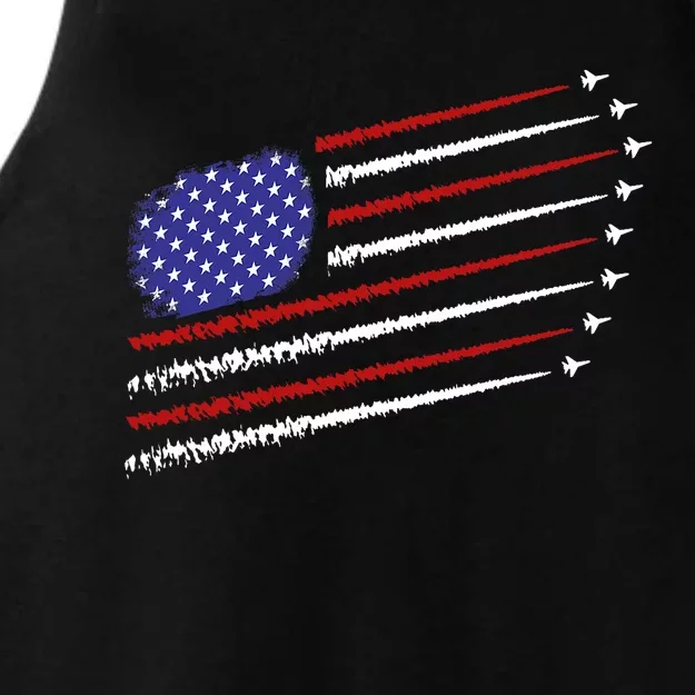 Fighter Jets With Usa American Flag 4th Of July Celebration Ladies Tri-Blend Wicking Tank