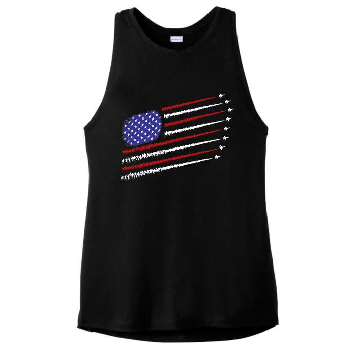 Fighter Jets With Usa American Flag 4th Of July Celebration Ladies Tri-Blend Wicking Tank