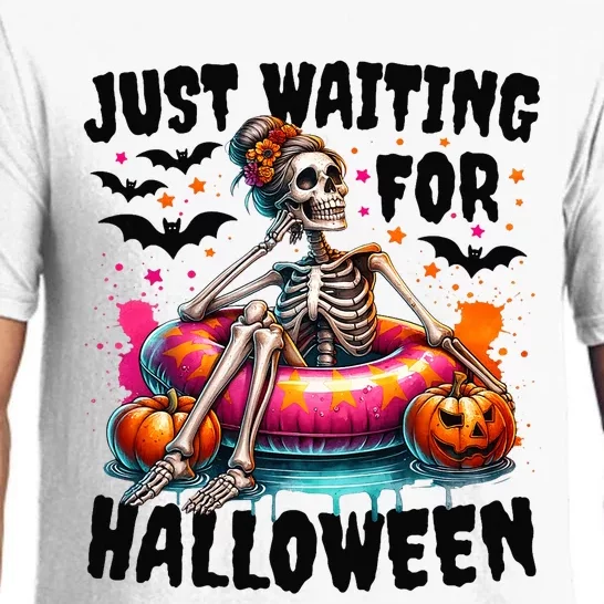 Funny Just Waiting For Halloween Skeleton Spooky Vibe Summer Pajama Set