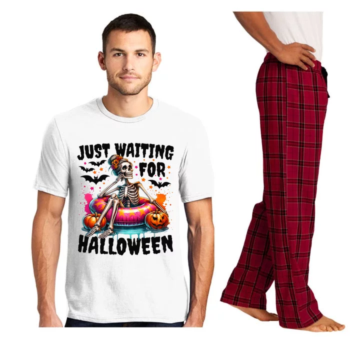 Funny Just Waiting For Halloween Skeleton Spooky Vibe Summer Pajama Set